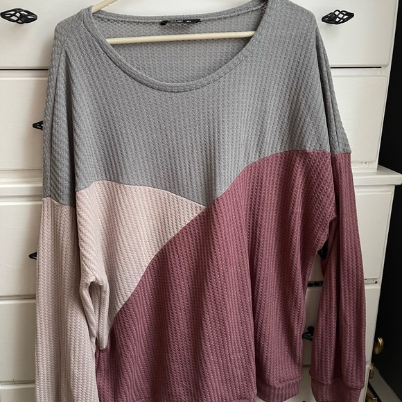 Shein Waffle Knit Color Block Drop Shoulder Pullover 3XL - Picture 4 of 5
